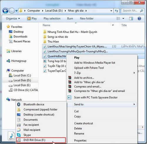 cach ghi dia dua lieu nhac mp3 khong phan mem