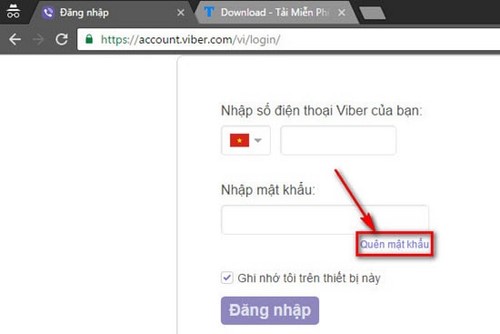 lay lai mat khau viber