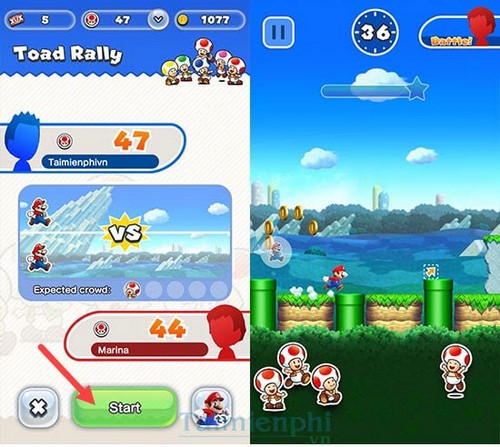 chon che doi choi super mario run