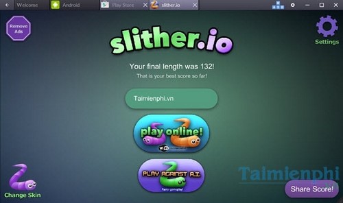 choi slither.io ran san moi tren pc bang bluestacks