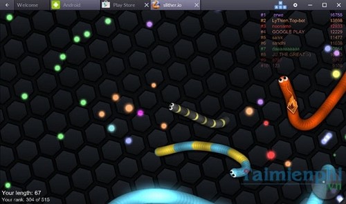 choi slither.io ran san moi tren pc bang bluestacks