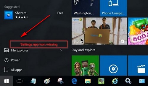 phuc hoi lay lai settings trong menu start tren windows 10