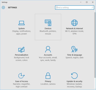 vao settings tren windows 10