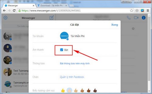 tat am thanh facebook messenger tren laptop