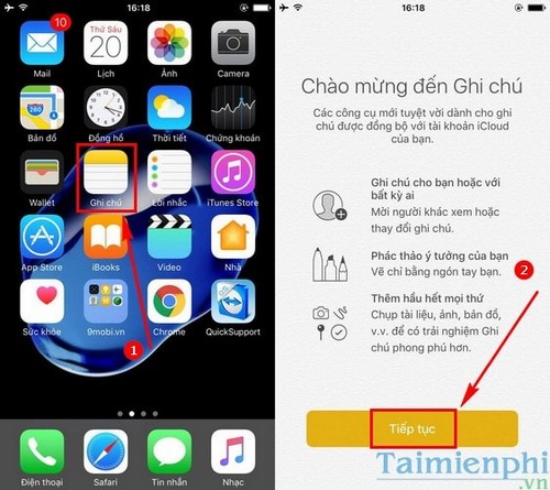 chia se ghi chu trong iphone dung ios 10