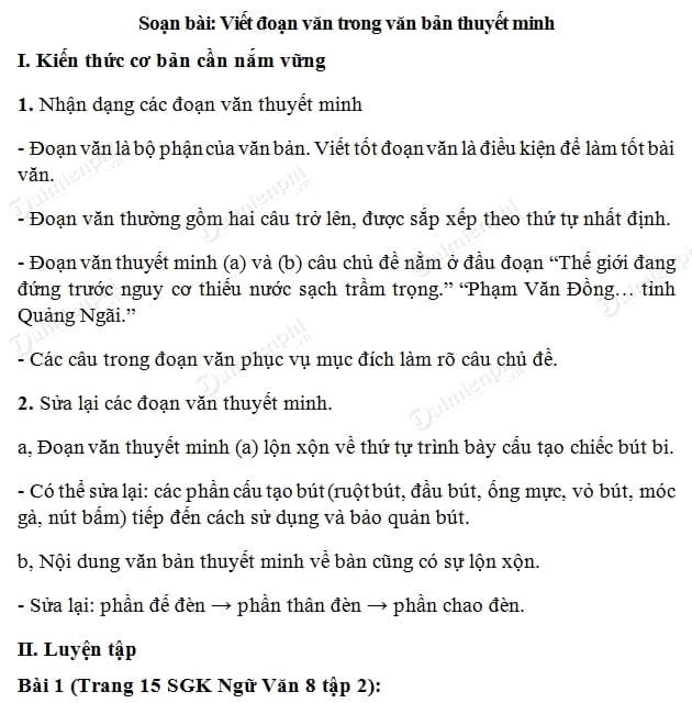 soan bai viet doan van trong van ban thuyet minh