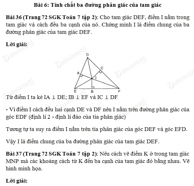 giai bai tinh chat ba duong phan giac cua tam giac