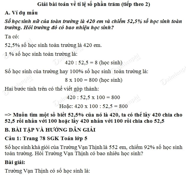 giai toan lop 5 giai toan ve ti so phan tram tiep theo 2