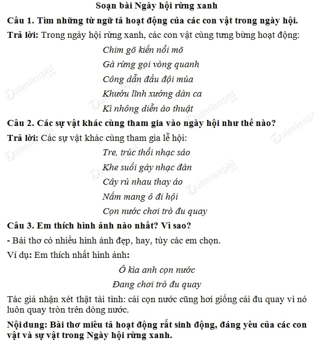 soan bai ngay hoi rung xanh