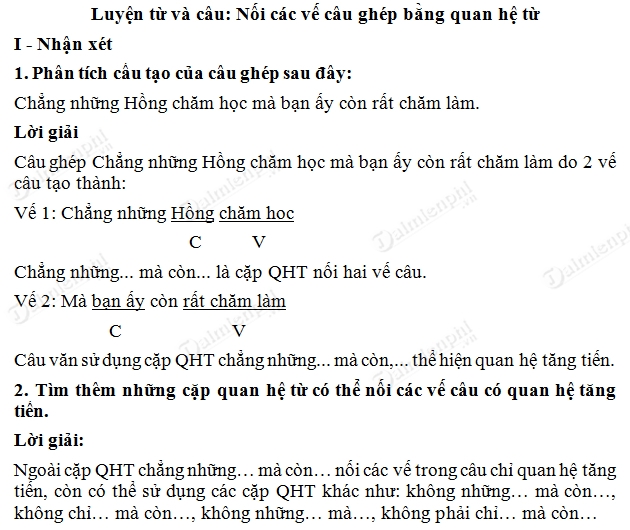 soan bai noi cac ve cau ghep bang quan he tu