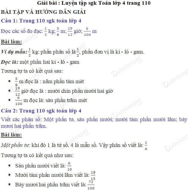 giai toan 4 trang 110 sgk luyen tap