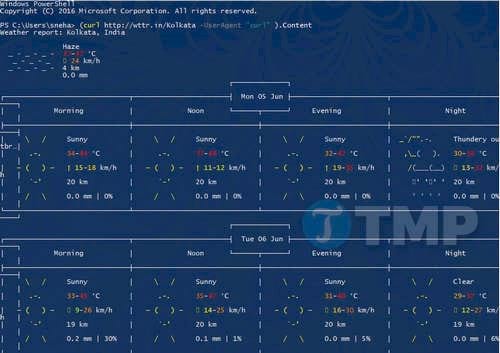 cach xem thoi tiet tren windows 10 su dung powershell