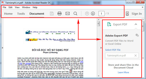loai bo thanh sidebar tren adobe reader dc khi chay mac dinh