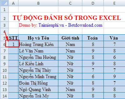 tu dong danh so trong excel