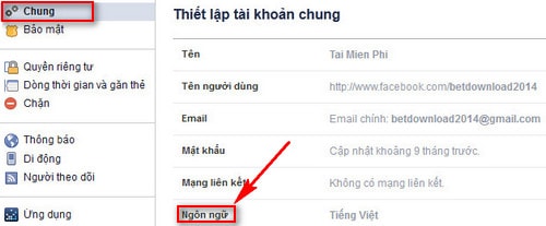 doi facebook tieng viet sang tieng anh