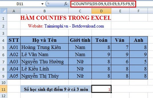 ham countifs trong excel 2007