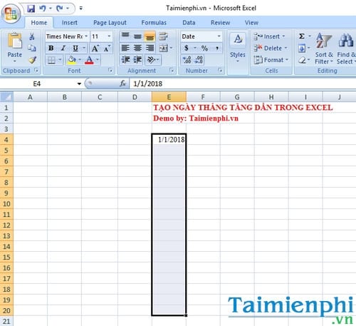 cach tao ngay thang tang dan trong excel