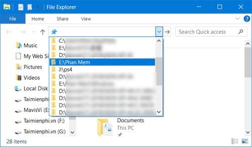 xoa lich su windows explorer tren windows 10