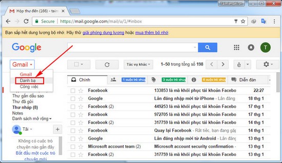 xuat danh ba tu google mail