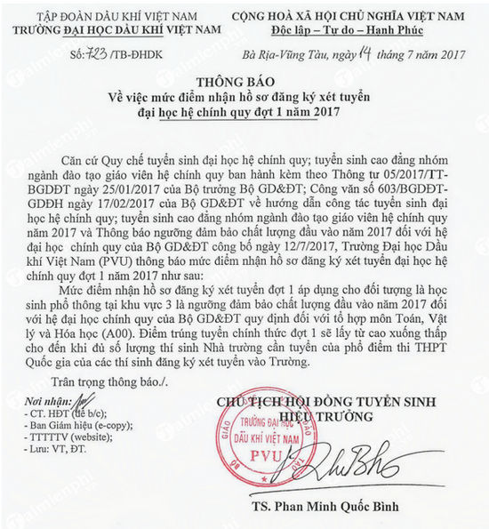 diem xet tuyen dai hoc dau khi viet nam