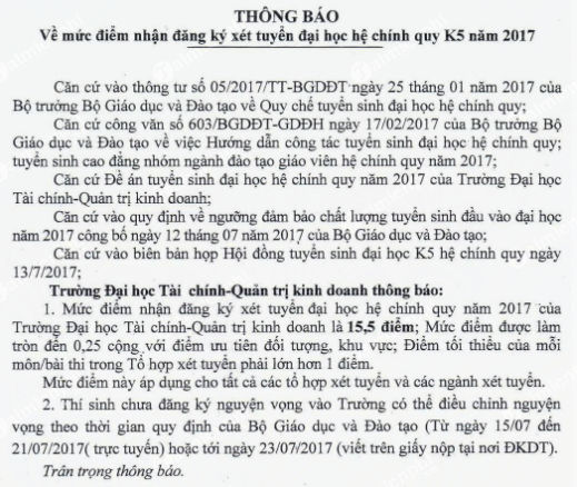 diem chuan dai hoc tai chinh quan tri kinh doanh