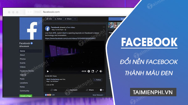 cach doi nen facebook thanh mau den tren may tinh