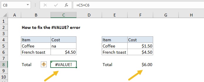 Cách sửa lỗi #VALUE! trong Excel