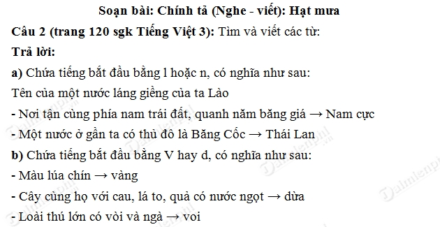 Soạn bài Chính tả (Nghe - viết): Hạt mưa trang 119 - 120 SGK Tiếng Việt 3