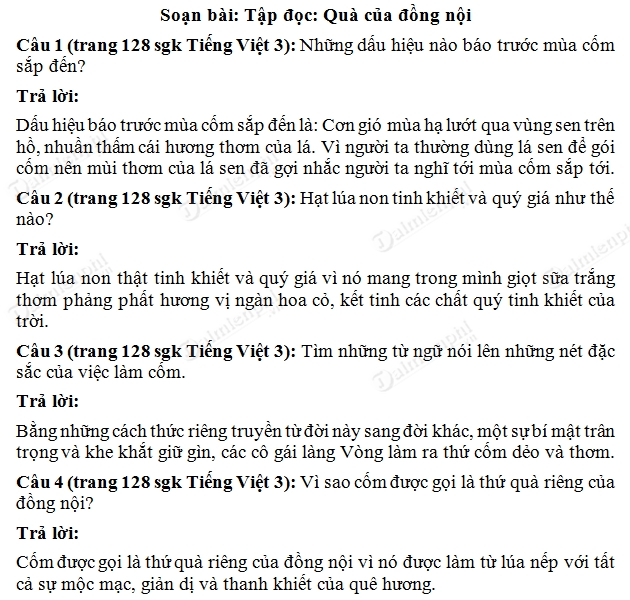 Soạn bài Quà của đồng nội, tập đọc, Trang 127, 128 SGK Tiếng Việt 3