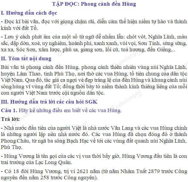 Soạn bài Tập đọc: Phong cảnh đền Hùng trang 68 SGK Tiếng Việt 5 tập 2