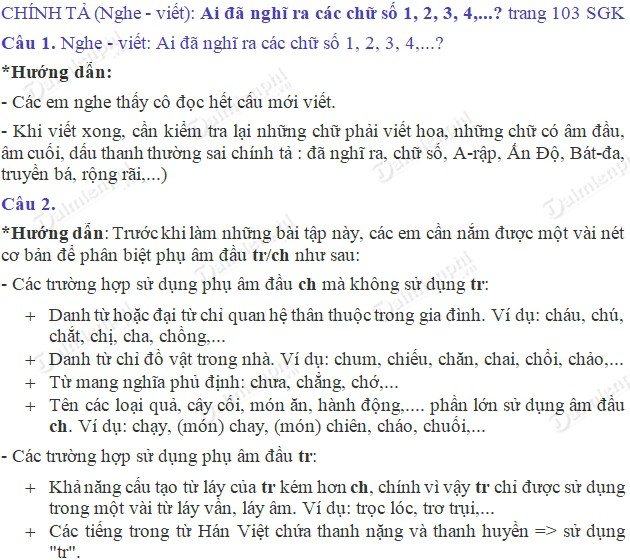 Soạn bài Chính tả (Nghe - viết): Ai đã nghĩ ra các chữ số 1, 2, 3, 4...? trang 103 SGK Tiếng Việt 4 tập 2