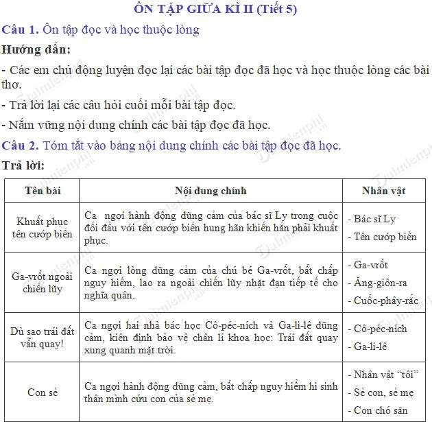 Soạn bài Ôn tập giữa kì II (tiết 5) trang 97 SGK Tiếng Việt 4