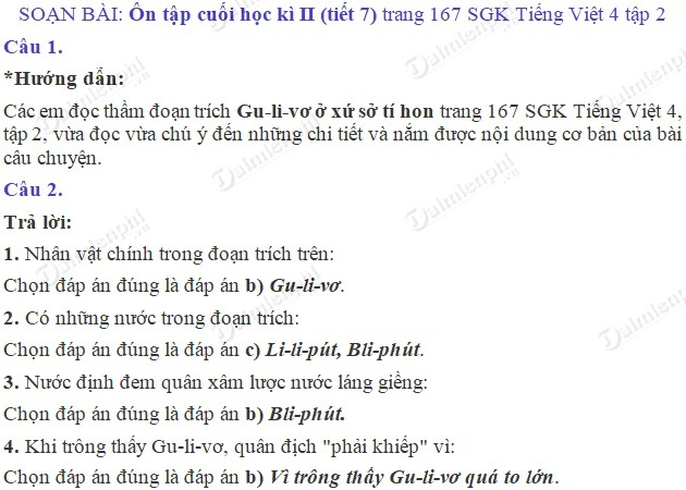 Soạn bài Ôn tập cuối học kì II (tiết 7) trang 167 SGK Tiếng Việt 4 tập 2