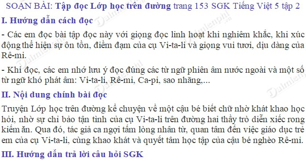 Soạn bài Tập đọc: Lớp học trên đường trang 153 SGK Tiếng Việt 5 tập 2, soạn Tiếng Việt lớp 5