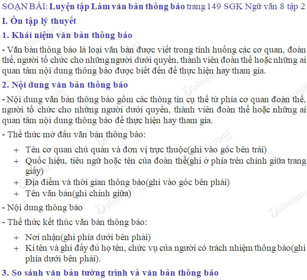 soan bai luyen tap lam van ban thong bao trang 149 sgk ngu van 8 tap 2 soan van lop 8