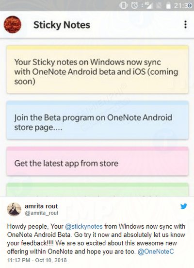 dong bo sticky notes tren windows 10 voi onenote cho android