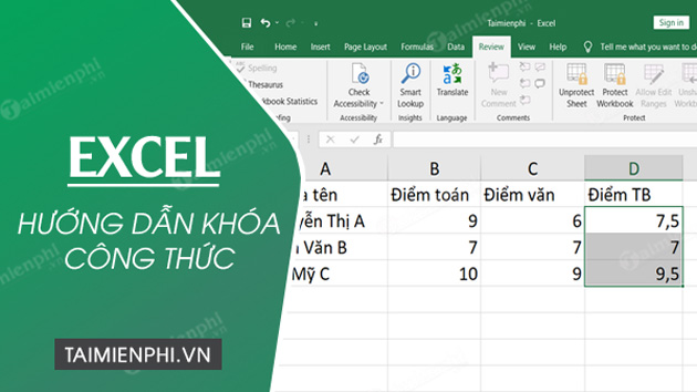 cach khoa cong thuc tren excel