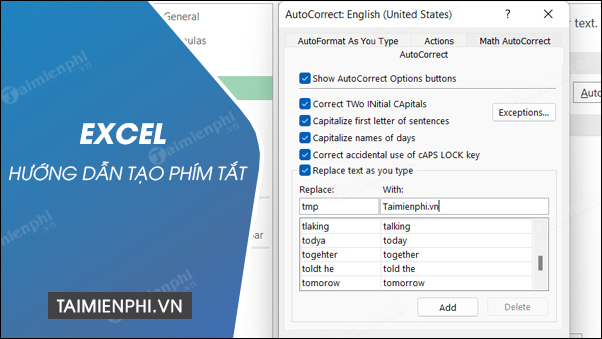 cach tao phim tat trong excel