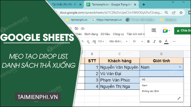 cach tao drop list trong google sheets