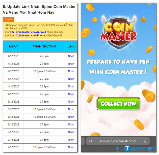 cach nhan spin coin master ngay 15/3/2024