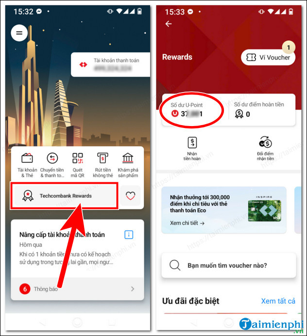 cach doi diem thuong techcombank rewards 2