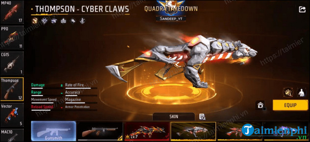 cach nhan skin thompson cyber claw trong free fire 2