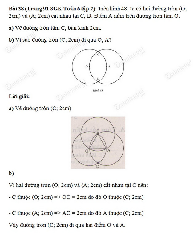 Giải toán lớp 6 tập 2 trang 91, 92, 93 Đường tròn