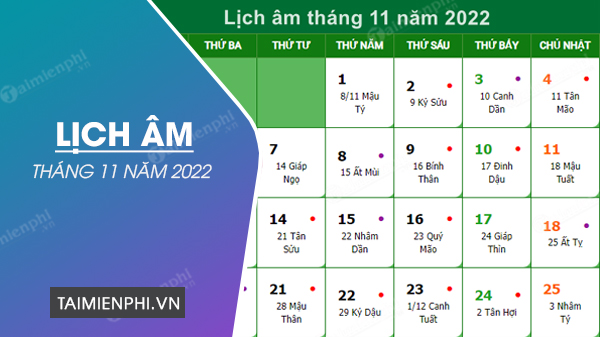 Lich Am thang 11 nam 2022
