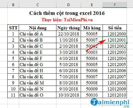 cach them cot trong excel 2016