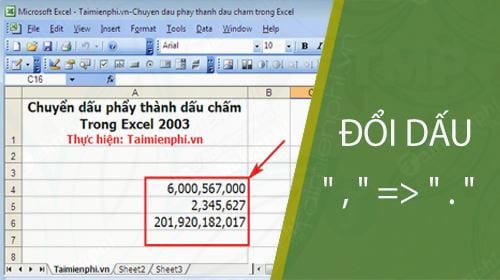 Thay đổi dấu phẩy thành dấu chấm trong Excel 2003