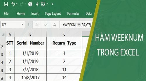 ham weeknum trong excel