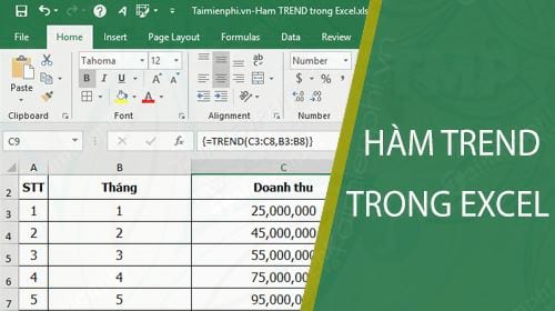 ham trend trong excel