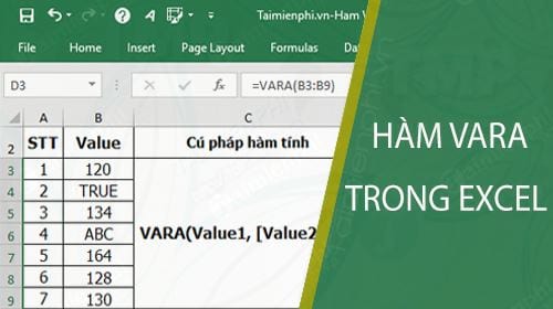 Hàm VARA trong Excel