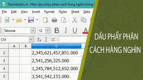 Hiển thị dấu phẩy phân cách hàng nghìn trong LibreOffice